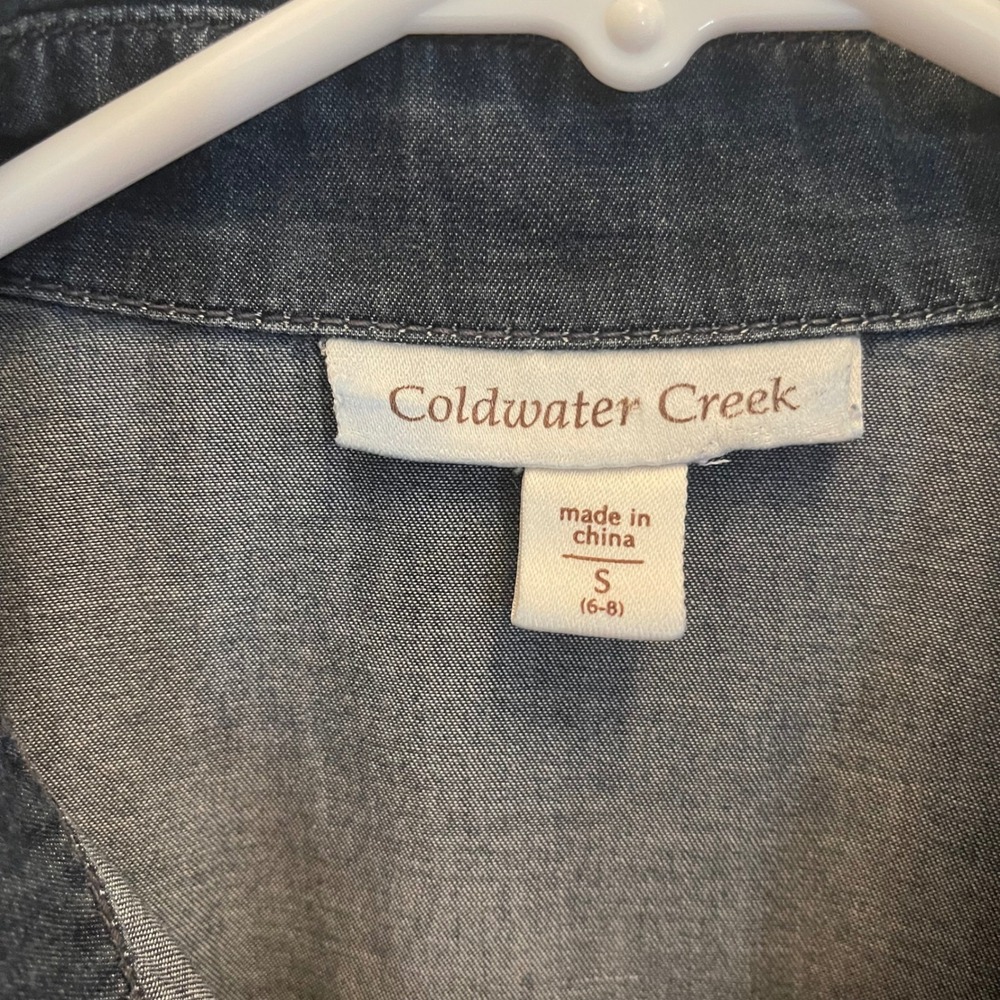 Coldwater Creek Dark Wash Denim Chambray Button Down Tunic Shirt Cotton Womens S - Picture 3 of 7
